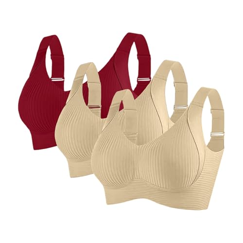 Soft BH,3er Pack Große Brüste Starker Halt Push Up Sport BHS mit Verstellbarem Seamless Comfit Tshirt Set Soft Nahtloser Bustier,BH rücken transparent von HANXIULIN