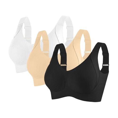Spitzen BH ohne bügel,3er Pack Große Brüste Starker Halt Push Up Sport BHS mit Verstellbarem Seamless Comfit Tshirt Set Soft Nahtloser Bustier,Shirt mit integriertem BH von HANXIULIN