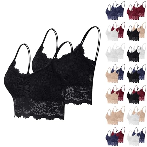 bh ohne bügel push up 2er Pack Spitze BHS ohne Bügel Bralettes mit Blumenmuster Push Up Cami Bustier mit Polste Atmungsaktiv Comfit Bralette mit Trägern Spitzen Bügelloser bh große brüste starker halt von HANXIULIN