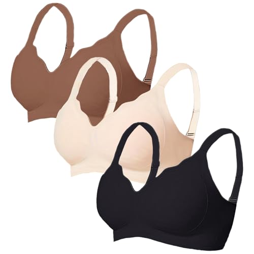 push up bh ohne buegel 3er Pack Push Up ohne Bügel Seamless Comfit BHS Soft Nahtloser Bügelloser Atmungsaktiv mit Verstellbarem Vollschalen Unterwäsche Bequemer Bustier schlaf bh gegen falten von HANXIULIN