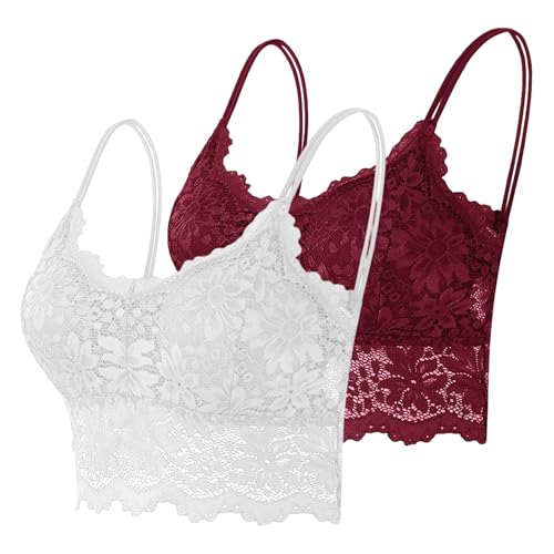 t Shirt BH ohne bügel 2er Pack Spitze BHS ohne Bügel Bralettes mit Blumenmuster Push Up Cami Bustier mit Polste Atmungsaktiv Comfit Bralette mit Trägern Spitzen Bügelloser BH von HANXIULIN