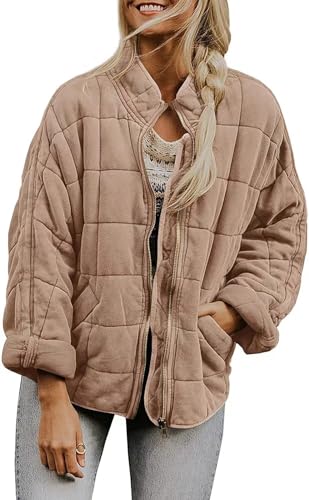 2024 New Womens Quilted Puffer Jackets Lightweight Dolman Quilted Jacket for Women Zipper Oversized Fall Winter Coat (C,_S) von HANYILI