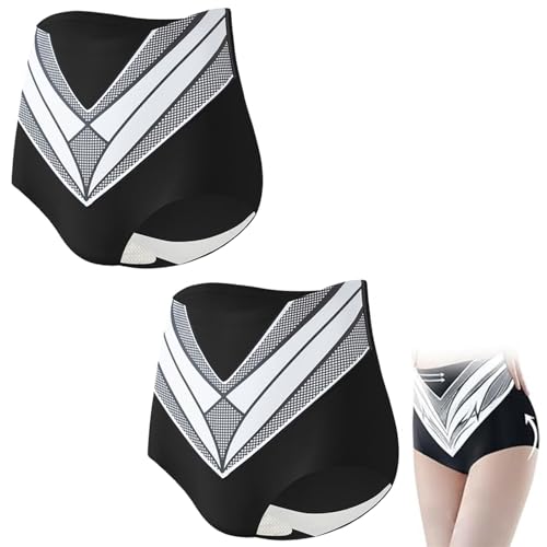HANYILI Titanium Fiber Tourmaline Shaping Shorts, Tummy Control Panties (2PCS, 2XL(70-80kg), Black) von HANYILI