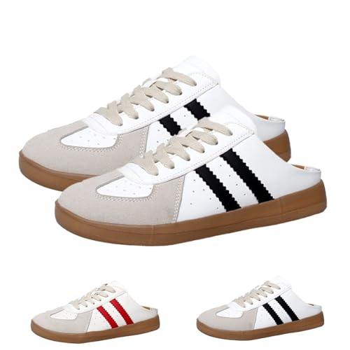 Women's Fashionable Contrast Mesh Design Lace Up Backless Walking Shoes, Open Back Female All-Match Round Toe Slip On (Black,37) von HANYILI