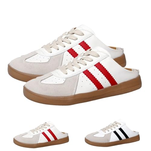 Women's Fashionable Contrast Mesh Design Lace Up Backless Walking Shoes, Open Back Female All-Match Round Toe Slip On (Red,41) von HANYILI