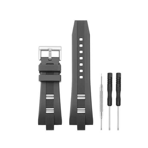 HANYTON Kompatibel mit Diagono Watch 21 mm x 8 mm, weiches Silikon-Gummi-Ersatzband für Diagono Watch Damen-Serie, Schwarz (schwarz/silberne Schnalle, 21 mm x 8 mm) von HANYTON