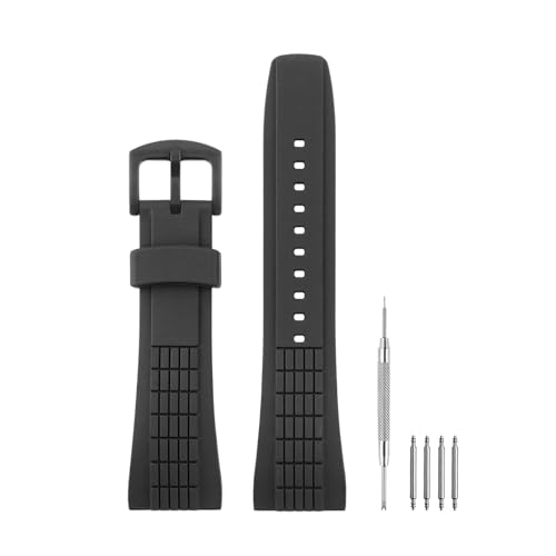 HANYTON Kompatibel mit Seiko Watch 26 mm Band, weiches Silikon-Gummi-Ersatzband für Seiko Watch Velatura Serie SRH006 SPC007, Schwarz von HANYTON