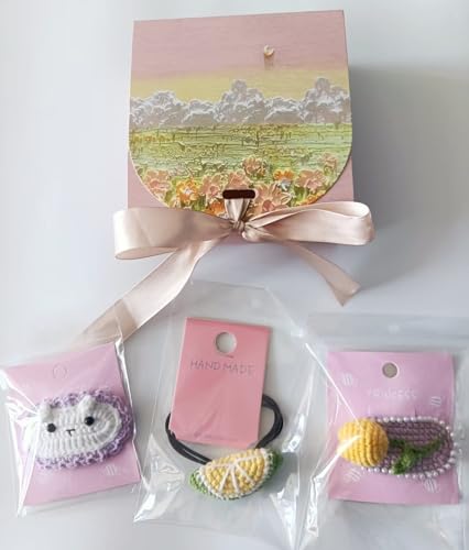 Haar-Accessoires-Set für Mädchen mit gehäkelten Haarnadeln, Haarseile (3 Stück) mit Geschenkbox und Seidenband (lila) von HAOBANGBEIJIA