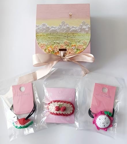 Haarschmuck-Set für Mädchen mit Häkelhaarnadeln, Haarseile (3 Stück) mit Geschenkbox und Seidenband (Rosa) von HAOBANGBEIJIA