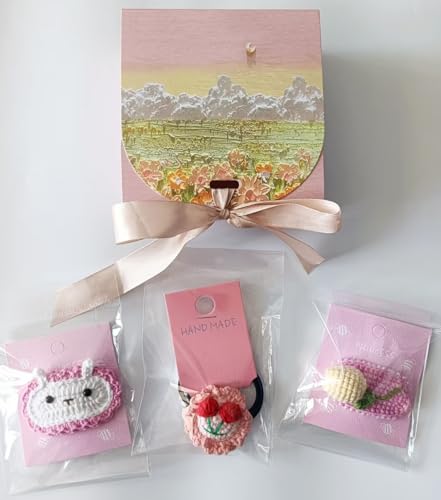 Haarschmuck-Set für Mädchen mit Häkelhaarnadeln, Haarseile (3 Stück) mit Geschenkbox und Seidenband (Rosa-1) von HAOBANGBEIJIA