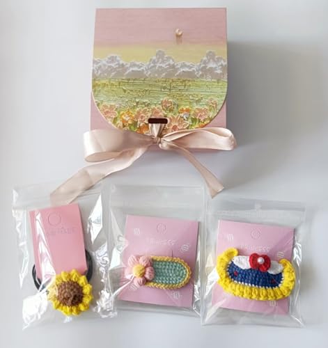 Haarschmuck-Set für Mädchen mit Häkelhaarnadeln, Haarseile (3 Stück) mit Geschenkbox und Seidenband (gelb) von HAOBANGBEIJIA