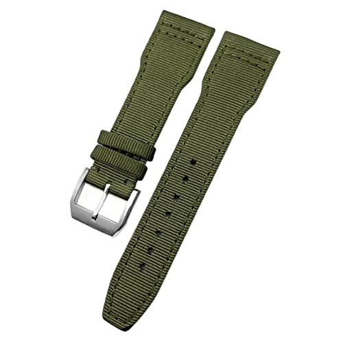 HAODEE 20 mm, 21 mm, 22 mm, gewebtes Nylon-Uhrenarmband, Faltschnalle, Uhrenarmbänder passend für IWC Pilot Mark Portugieser Portofino Armband (Farbe: Grün, Silber, Größe: 20 mm) von HAODEE