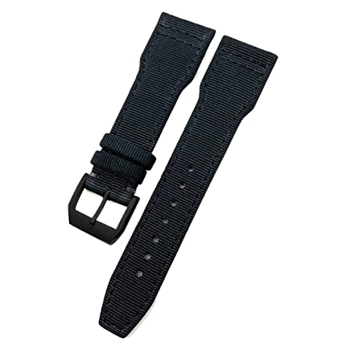 HAODEE 20 mm, 21 mm, 22 mm, gewebtes Nylon-Uhrenarmband, Faltschnalle, Uhrenarmbänder passend für IWC Pilot Mark Portugieser Portofino Armband (Farbe: Schwarz Schwarz, Größe: 22 mm) von HAODEE