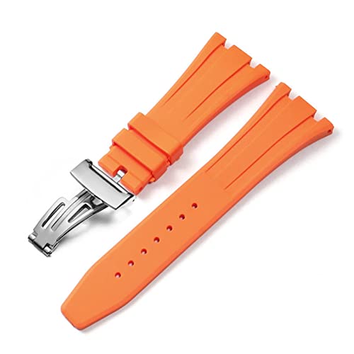 HAODEE Für AP Royal Oak Offshore 15400/15202/15703 Gummi Silikon Uhrenarmband Herren Uhrenarmband Zubehör 27 mm 28 mm (Farbe: Orange Silber, Größe: 28 mm) von HAODEE