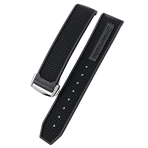HAODEE Uhrenarmband für Omega Speedmaster, Edelstahl-Faltschnalle, 20 mm, 21 mm, 22 mm, Gummi-Silikon-Armband (Farbe: Schwarz, Schwarz, Silber, Größe: 20 mm) von HAODEE