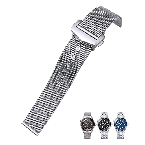 HAODEE Uhrenarmband aus Edelstahl, gewebt, 20 mm, für Omega 007 James Bond Seamaster Diver 300 Silber, solide Faltschließe von HAODEE