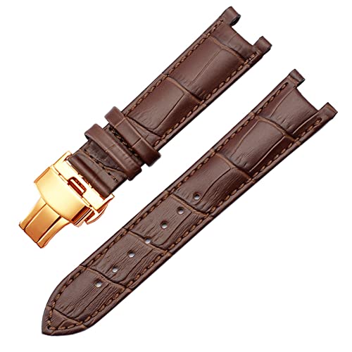 HAODEE Uhrenarmband aus echtem Leder für GC, 22 x 13 mm, 20 x 11 mm, gekerbtes Armband mit Edelstahl-Schmetterling-Schnalle, für Herren und Damen, 20-11mm, Achat von HAODEE