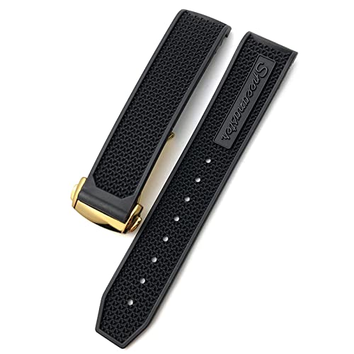 HAODEE Uhrenarmband für Omega Speedmaster, Edelstahl, Faltschließe, 20 mm, 21 mm, 22 mm, Gummi-Silikon-Armband (Farbe: Schwarz, Schwarz, Gold, Größe: 19 mm) von HAODEE
