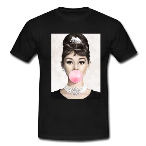 HAODI Audrey Hepburn Pink Bubble Gum Herren T-Shirt, Schwarz , L von HAODI