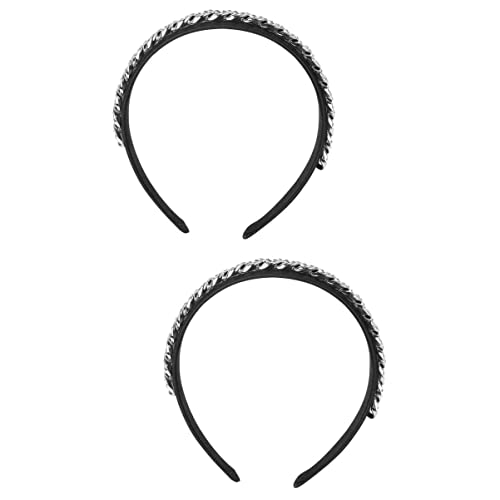 1 stücke Kette Haarband Mode Stirnband Frauen Kopfschmuck Haarband Kette Stirnbänder Haar Hoop Metall Kopfbedeckungen(Blackx2pcs,16x14cmx2pcs) von HAODUOO
