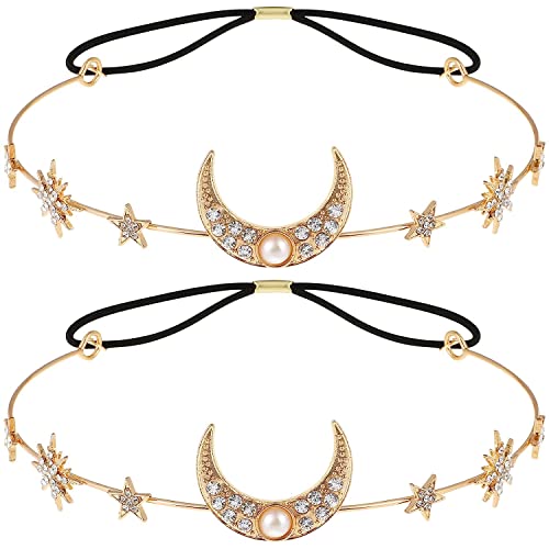 2 Stück Kristall Mond Stern Stirnband Boho Mond Kopf Kette Vintage Schmuck Stirnband Kristall Kopfschmuck Mond Stern Haarschmuck Kopfbedeckung von HAODUOO