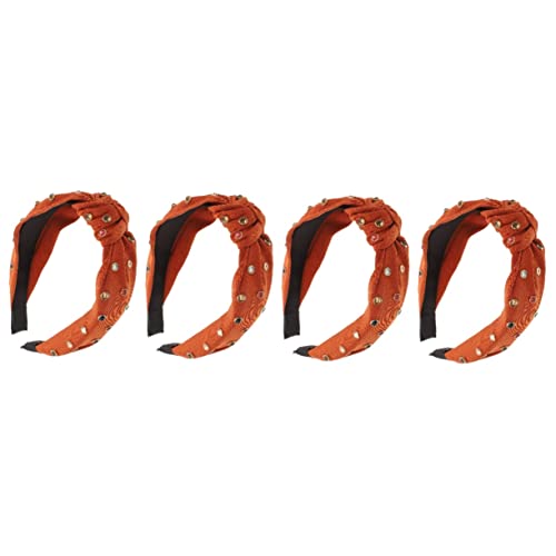 4 Stück Stoff geknotetes Stirnband Mädchen Hijab Glitzer Stirnband Zopf Stirnband Frauen Kopfschmuck Stoffkunst Haarbänder Orange Stirnband Breite Kopfbänder Strass Charms Breiter Kopfschmuck Miss von HAODUOO