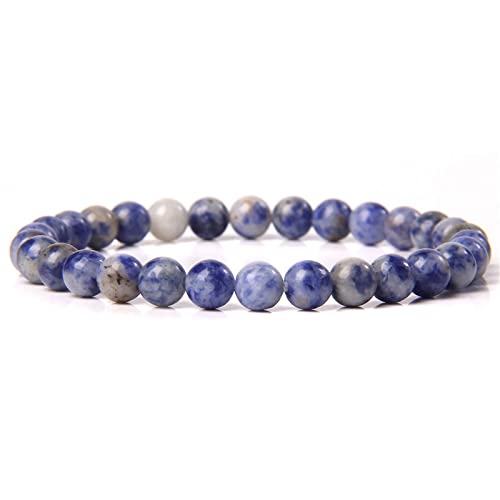 6 mm blaue Lapis-Tigerauge-Achate, Buddha-Armbänder, Naturstein, runde Perlen, Elastizitätsseil for Männer und Frauen, 7 Katzenauge, elastisches Seil, 19 cm ( Color : 15 Blue Dot , Size : Elastic rope von HAODUOO