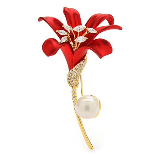 Anstecknadel, Schmuck, Geschenke for Frauen, Damenmode-Accessoires, elegante Damen-Emaille-Lilien-Brosche, Zirkonia, Blumen-Party-Bankett-Brosche, Broschen und Anstecknadeln von HAODUOO