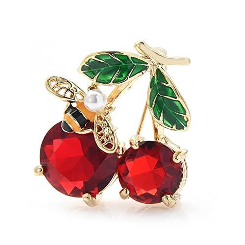 Anstecknadel, Schmuck, Geschenke for Frauen, Damenmode-Accessoires, rote Kristall-Kirschbrosche, Damen-Emaille-Frucht-Party-Brosche, Cardigan-Jacken-Mantel-Brosche, Broschen und Anstecknadeln von HAODUOO