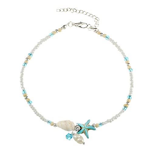 Armbänder, Armbandschmuck, Fußkettchen, einlagige Fußkettchen for Frauen, Muschel-Sandschildkröten-Anhänger, Fußketten, türkisfarbene Steinperlen, Charm-Strandarmband der Ringe Booke ( Color : Sand ) von HAODUOO