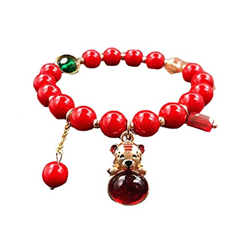 Armband 2022 Lucky Tiger Year Armbänder Verstellbare rote Perlen Armband Chinesisches Sternzeichen Tiger Tier Charm Elastisches Armband Armreifen for Frauen Weihnachten Neujahr Schmuck Geschenk von HAODUOO