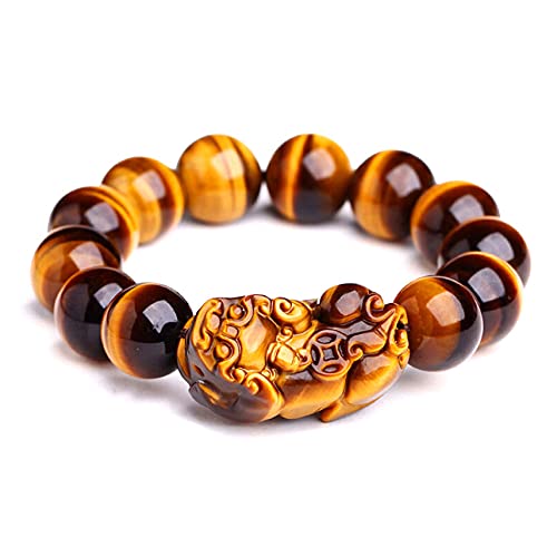 Armband Feng Shui Armband Pixiu/Piyao Buddha Perlenarmbänder Natürliches gelbes Tigerauge Edelsteinarmband Verstellbares Feng Shui Reichtumsarmband for Männer,B,14mm (Farbe: C, Si ( Color : C , Size : von HAODUOO