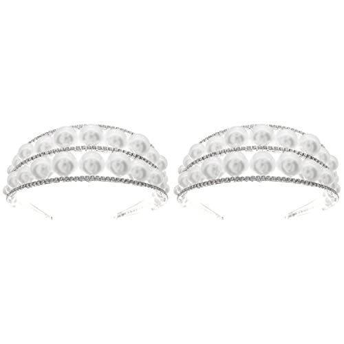 Breites Perlenhaar Breites Perlenhaarband Breite Perlentiar Breites seitliches Perlenstirnband Hoop Brautperlen-Kopfbedeckung(Silverx2pcs,14x5cmx2pcs) von HAODUOO