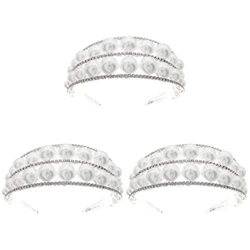 Breites Perlenhaar Breites Perlenhaarband Breite Perlentiar Breites seitliches Perlenstirnband Hoop Brautperlen-Kopfbedeckung(Silverx3pcs,14x5cmx3pcs) von HAODUOO