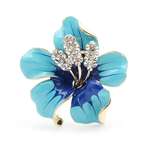 Brosche Pin Damen Brosche Einfaches Temperament Anzug Zubehör Pullover Hemd for Frauen Männer Große Emaille Rot Blaue Blume ES Frauen Legierung Strass Hochzeit Bankett Pins Abzeichen (Color : Blue) von HAODUOO