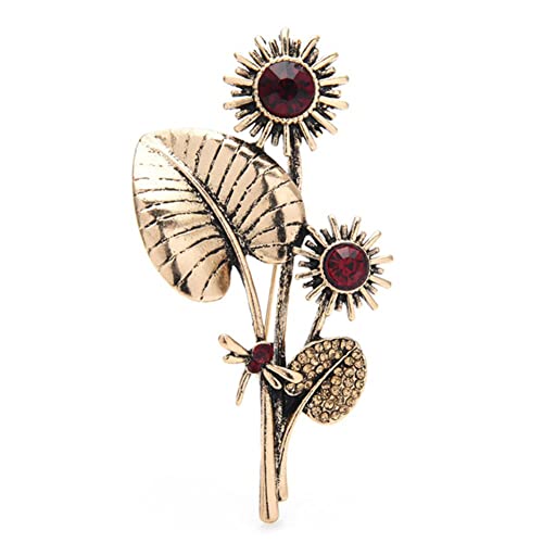 Brosche Pin Damen Broschen & Pins Vintage Sonnenblume ES for Frauen Unisex Strass Libelle und Blume Büro Casual Pins Abzeichen (Color : Gold) von HAODUOO