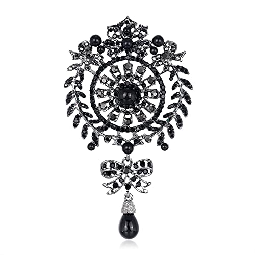 Brosche Pin Damen Mode Brosche Pin Form Ornamental Vintage Strass Intarsien Abzeichen Pin Kleidung Hüte Dekor Geburtstagsgeschenk Abzeichen (Color : Black) von HAODUOO