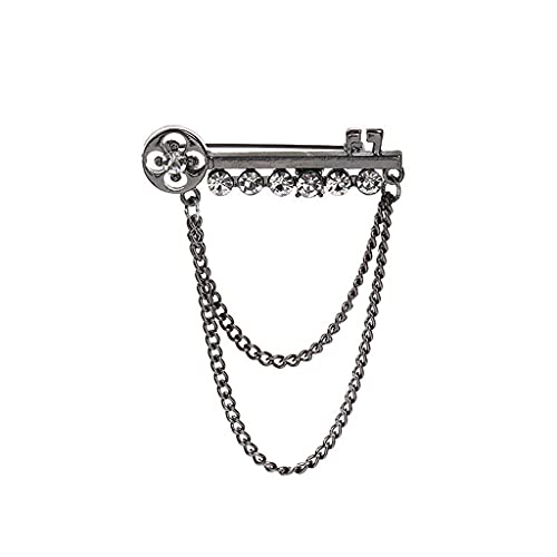 Brosche Pin Metall Schlüssel Quaste Lange Brosche Strass Kette Anstecknadel for Herren Anzug Hemd Abzeichen Broschen Pins Zubehör Abzeichen (Color : Black) von HAODUOO