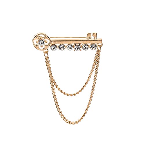 Brosche Pin Metall Schlüssel Quaste Lange Brosche Strass Kette Anstecknadel for Herren Anzug Hemd Abzeichen Broschen Pins Zubehör Abzeichen (Color : Gold) von HAODUOO