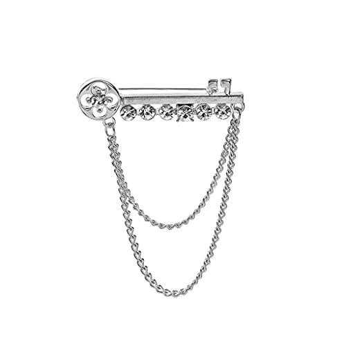 Brosche Pin Metall Schlüssel Quaste Lange Brosche Strass Kette Anstecknadel for Herren Anzug Hemd Abzeichen Broschen Pins Zubehör Abzeichen (Color : Silver) von HAODUOO