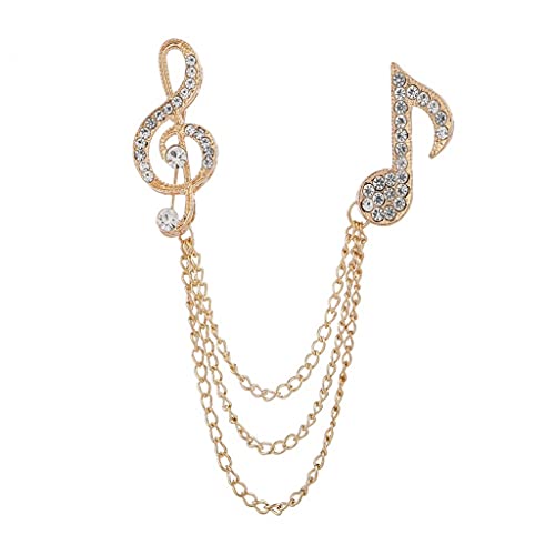 Brosche Pin Musik Revers Metall Quaste Kette Strass Musik Note Brosche for Männer Anzug Doppelkette Anstecknadeln Musik Schmuck Geschenk Abzeichen (Color : Gold) von HAODUOO