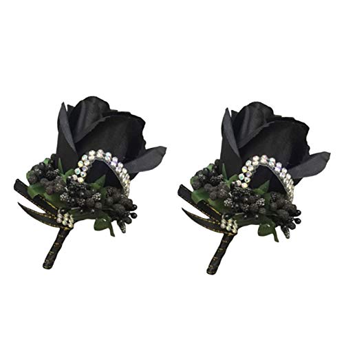 Broschennadel, 2 Stück, Bräutigam, Trauzeuge, Rose, Brosche, Anstecknadel, Corsage, Hochzeitsanzug, Dekoration – weißes Abzeichen (Color : Black) von HAODUOO