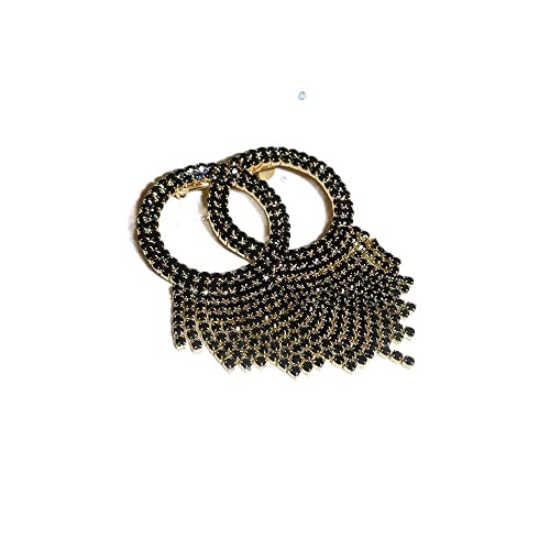 Broschennadel, Broschennadeln, Strass-Brosche mit Quaste, Doppelkreis-Brosche, runde Bling-Kleidernadel for Damen, Party-Geschenk-Abzeichen (Color : Black) von HAODUOO