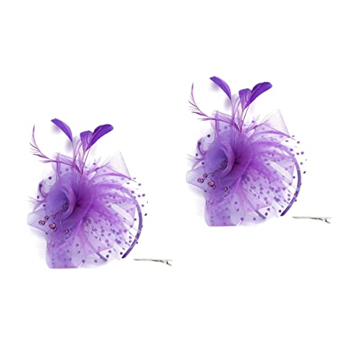 Damen Hüte Turban Stirnband Brautschleier for Hochzeit Tea Party Kopfbedeckung Hochzeitsschleier Fascinator Frauen Haar Fascinator Kopfschmuck for Party Performance Haarband Haarnadel(Purplex2pcs,Size von HAODUOO