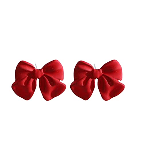 Damen-Ohrringe, Herbst und Winter, rote Schleife, Glockenohrringe, Vintage-Haarball-Ohrringe, Ohrclips, Geschenk, Ohrstecker for Frauen, Set (Color : Red, Size : One Size) von HAODUOO