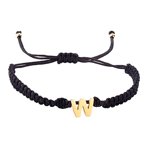 Damen-Ohrringe, Ohrring-Set for Frauen, personalisiertes 26-Anfangsarmband, vergoldeter Buchstabe, schwarzes gewebtes Armband, zierliches Charm-Armband, gewebtes Armband for Männer, Frauen, Mädchen, R von HAODUOO