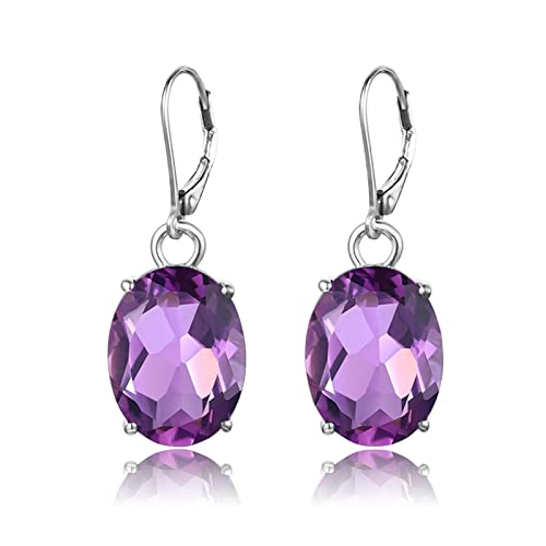 Damen-Ohrringe, Silberohrringe for Frauen, echtes Sterlingsilber, Amethyst-Kristall, lange Tropfen-Hochzeitsohrringe, edler Schmuck, weiblich, einzigartiges Geschenk, Ohrringe, Ohrstecker-Set (Farbe: von HAODUOO