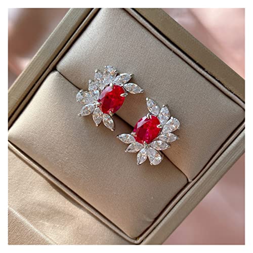 Damen Ohrringe Charm Lady Moissanit Diamant Ohrstecker Sterling Silber Schmuck Hochzeit Ohrringe for Frauen Braut (Color : A Red) von HAODUOO