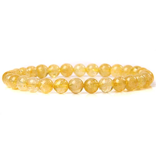 Frauen Männer Runde Perlen Armbänder 6mm Natürliche Achate Quarz Stein Elastische Strang Armband & Armreifen Paare Schmuck Geschenk, 34 Achat, Elastisches Seil 19CM ( Color : 15 Citrine , Size : Elast von HAODUOO