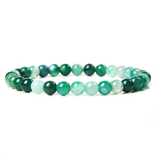 Frauen Männer Runde Perlen Armbänder 6mm Natürliche Achate Quarz Stein Elastische Strang Armband & Armreifen Paare Schmuck Geschenk, 34 Achat, Elastisches Seil 19CM ( Color : 18 Agate , Size : Elastic von HAODUOO